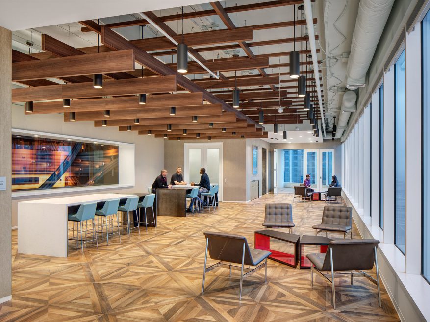 USG Ceilings Plus® Barz® | Finish: Sarante® Dark Oak, Architect: ASD Sky, Photo: ©Darris Lee Harris